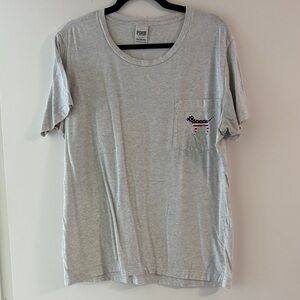 Victoria’s Secret PINK Gray Pocket T-Shirt Americana Dog